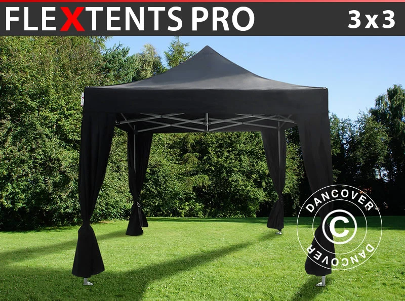 Faltzelt FleXtents PRO 3x3m Schwarz, mit 4 Gardinen - Image 2