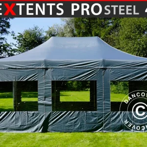 Faltzelt FleXtents PRO Steel 4x6m Grau, mit 8 Seitenwänden