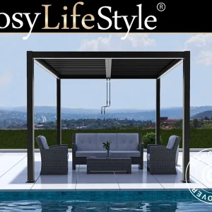 Bioklimatische Pergola pavillon San Pablo Alu+, 3x3m, Schwarz