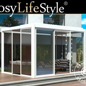 Bioklimatischer Pergola-Pavillon San Pablo Alu+ mit Schiebetüren, 3x4m, Weiß