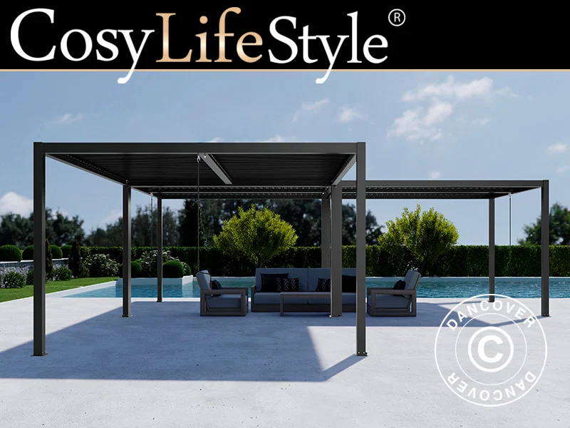 Bioklimatischer pergola pavillon San Pablo Alu+, 4x4m, Schwarz, 3 Stk.