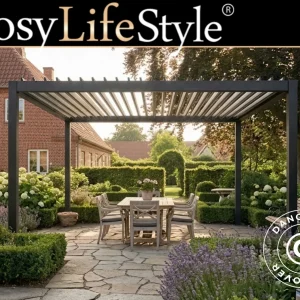Bioklimatischer Pergola Pavillon San Pablo Steel+, 4x4m, Schwarz