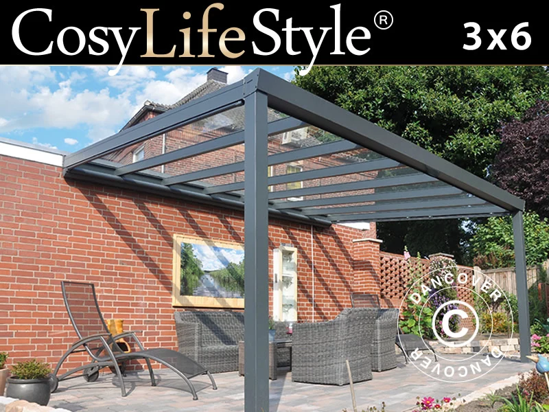 Terrassenüberdachung Expert aus Glas, 3x6m, Anthrazit - Image 2
