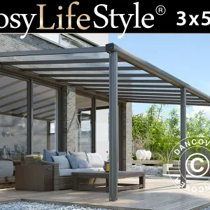Terrassenüberdachung Compact aus Polycarbonat, 3x5,44m, Anthrazit