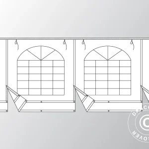 Giebelwand mit großem Fenster und breiter Tür, 5m, flammfestes PVC, weiß