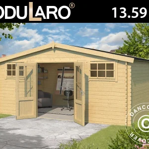 Holzschuppen, Gartenhaus Sandvika 4,8x2,92x2,45m, 28mm, 13,59m², Natur