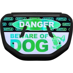 Battle Sports - Placa traseira cromada "Iridescent Beware of Dog" para futebol americano - Adulto - Azul/Verde iridescente