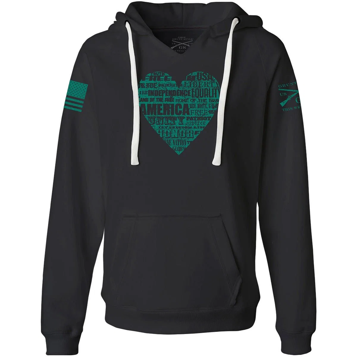 Grunt Style Feminino American Poetry V-neck Pullover Hoodie - Preto - Image 2
