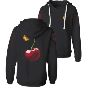 Grunt Style Feminino Cherry Bomb V-Neck Pullover Hoodie - Preto