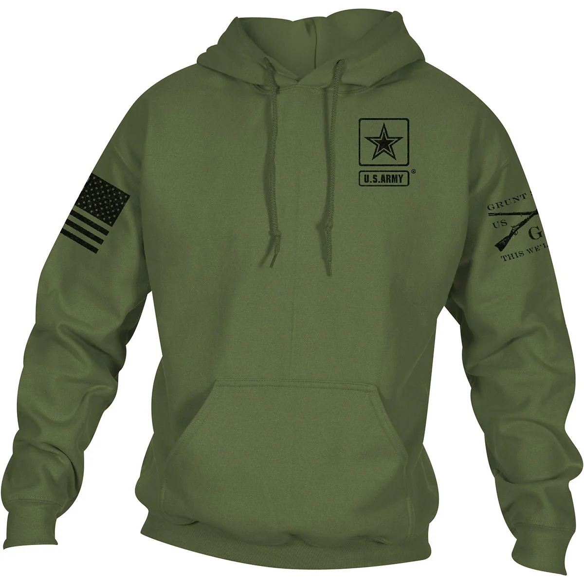 Grunt Style Army - Moletom com capuz básico com logotipo completo - Verde militar