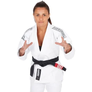 Tatami Fightwear Estilo Black Label BJJ Gi Feminino - Cinza/Branco