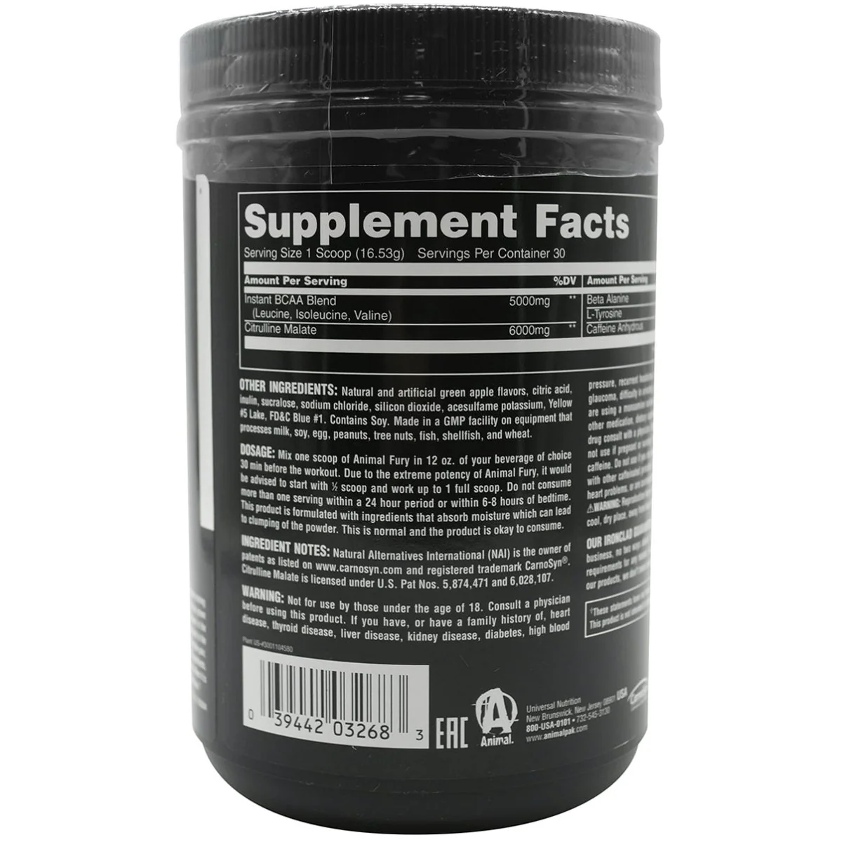 Suplemento alimentar Universal Nutrition Animal Fury - Framboesa azul - 30 porções - Image 3