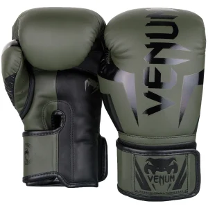 Luvas de boxe de treinamento Venum Elite Skintex Leather Hook and Loop - Khaki/Black