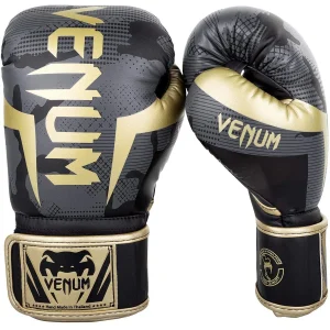 Luvas de boxe de treinamento Venum Elite Hook and Loop - camuflagem escura/dourada