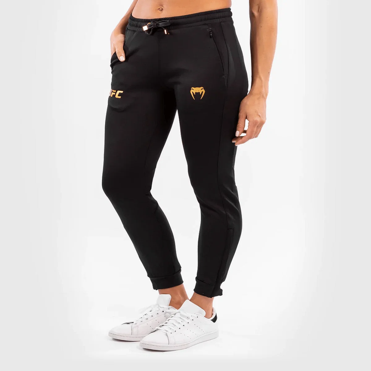 Venum Women's UFC Authentic Fight Night Walkout Calças de moletom - Preto/Dourado - Image 4